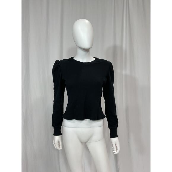 Marissa Webb 'Blair' Black Waffle Knit Puff Sleeve Pullover Size M - Picture 2 of 5